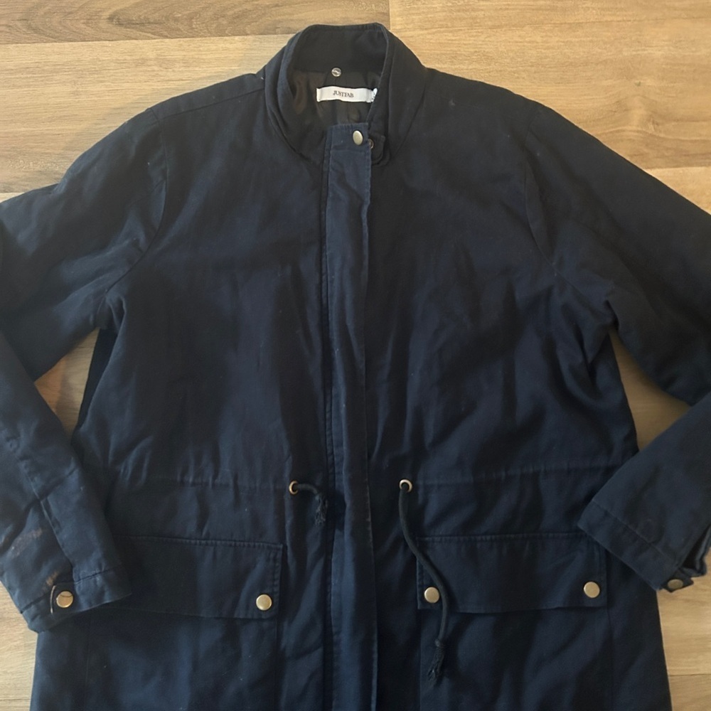 JustFab Navy Blue Utility Jacket / Parka – Zip & Snap Front – Size XL – Good - Picture 4 of 9